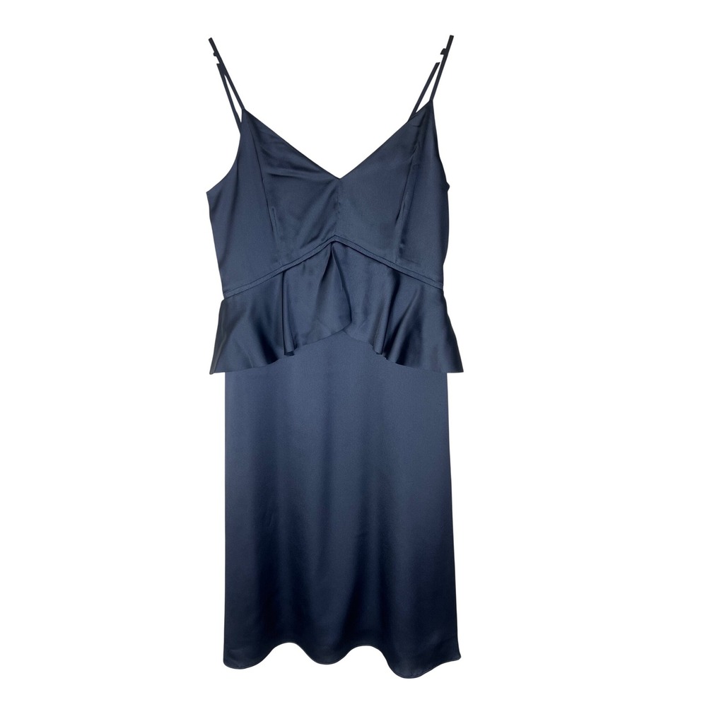 Banana Republic Navy Blue Satin Peplum V-Neck Spaghetti Strap Sheath Dress 6
